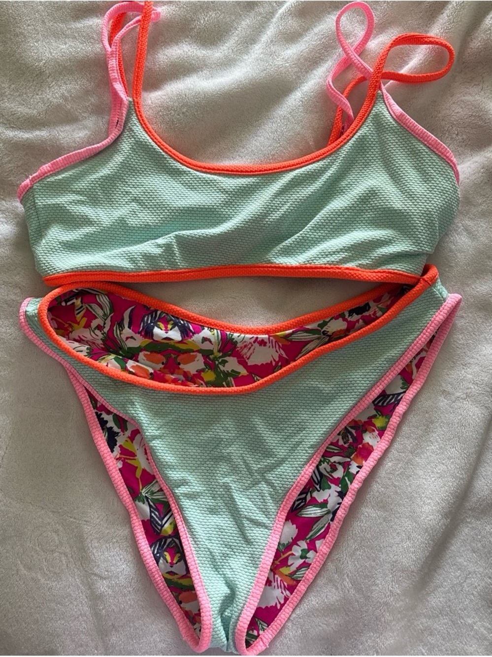 Maaji Mint Bikini with Pink and Orange Trim